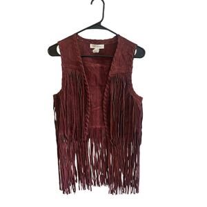 Vintage Y2K Pigskin Leather Red Fringe Western Vest Forever 21 Sz S Women